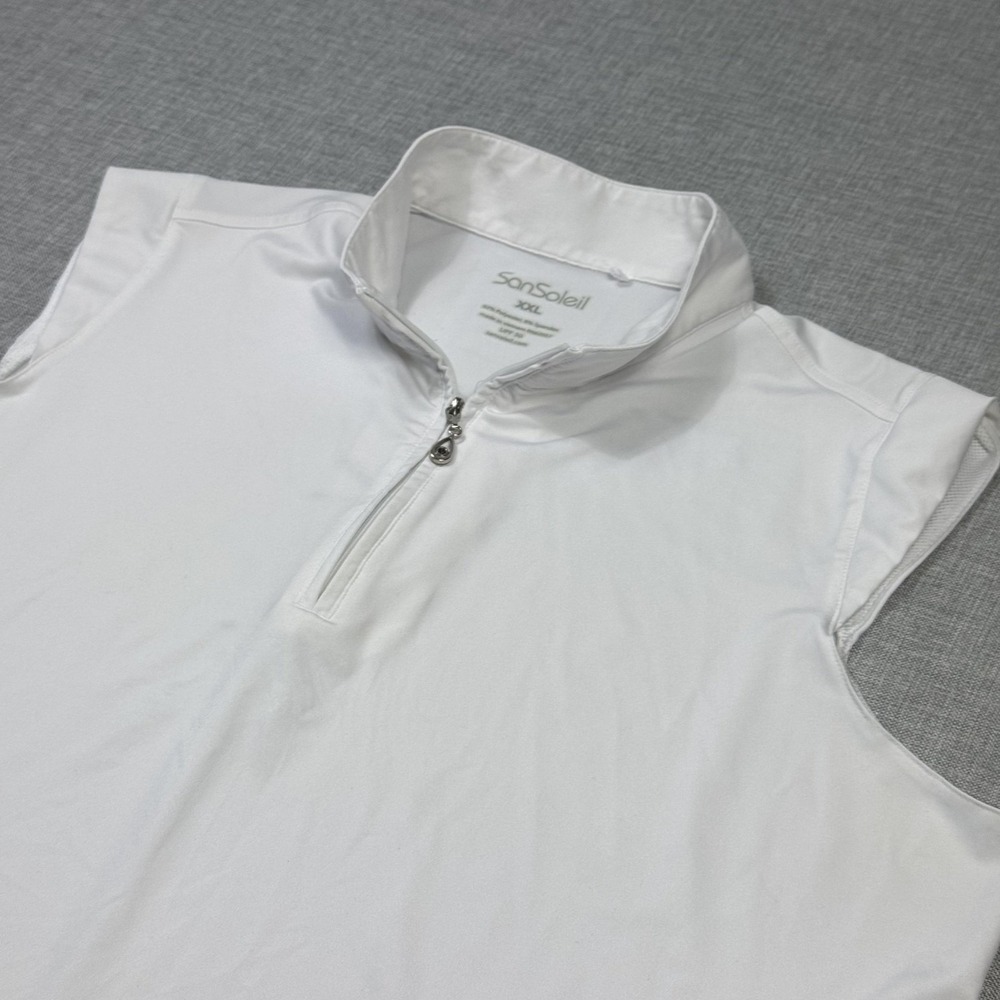 SanSoleil Sleeveless 1/4 Zip Polo Pullover Womens 2XL White Mock Neck UPF Golf